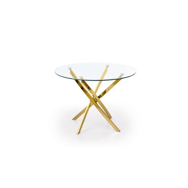 RAYMOND table, color: glass - transparent, legs - gold 18