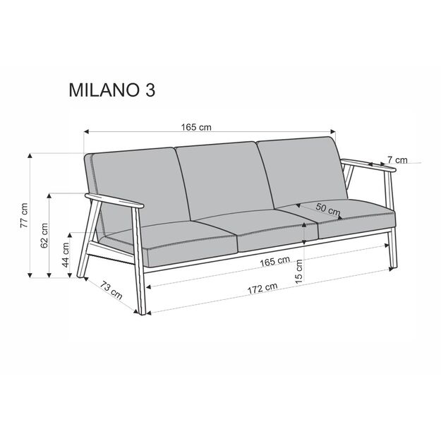 MILANO 3S sofa,  beige CASTEL#15 / dark walnut 3