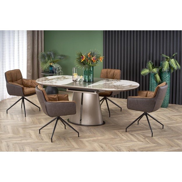 ROBINSON extension table, beige marble / cappuccino / black