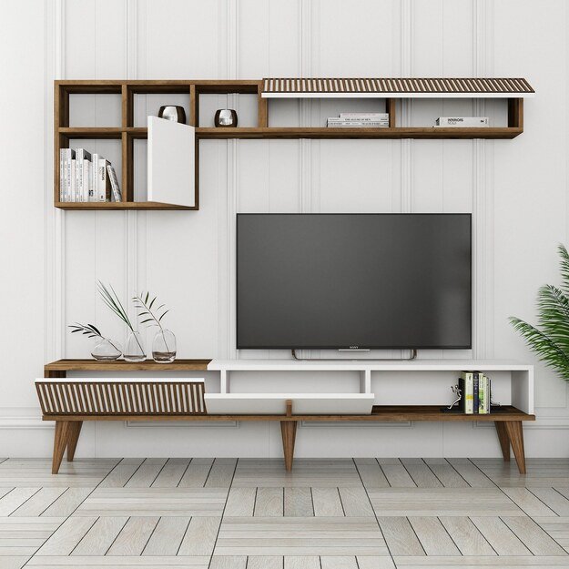 Milan TV - Walnut, White 1