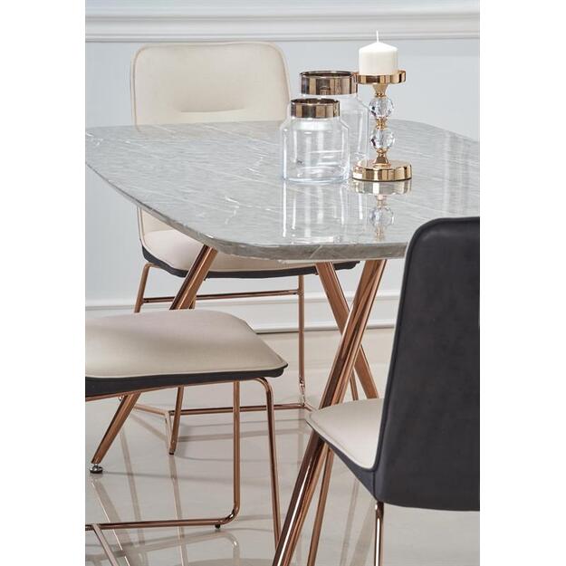BARCANO stalas, viršus - pilkas marmuras, rėmas - auksinis
