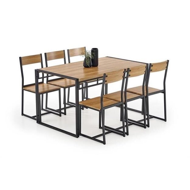 BOLIVAR komplektas stalas + 6 kėdės auksinio ąžuolo / juodos